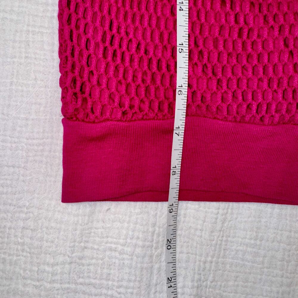 Vintage 80s Michael Carrie Fuchsia Mesh Crop Batwing Top Women's Medium Festival - Picture 14 of 16